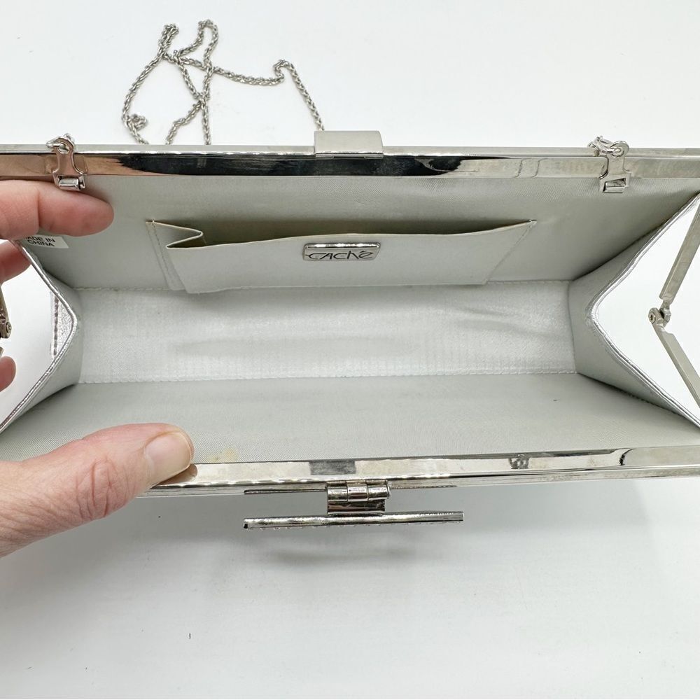 ‎CACHE Silver Metallic Convertible Clutch w/Crystal Embellishment - Picture 10 of 14
